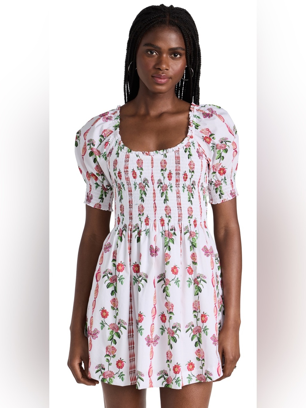 Hill House Home The Naia Nap Dress in Red Shell Vine Stripe Small Smocked Cotton